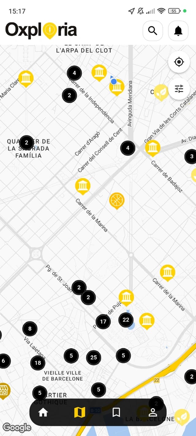 Barcelona exploration map in the Oxploria application